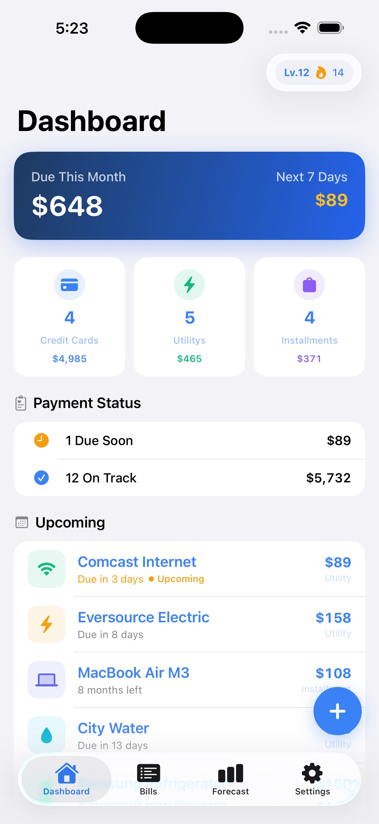 BillWise — Bill & Payment Tracker (iPhone app preview)