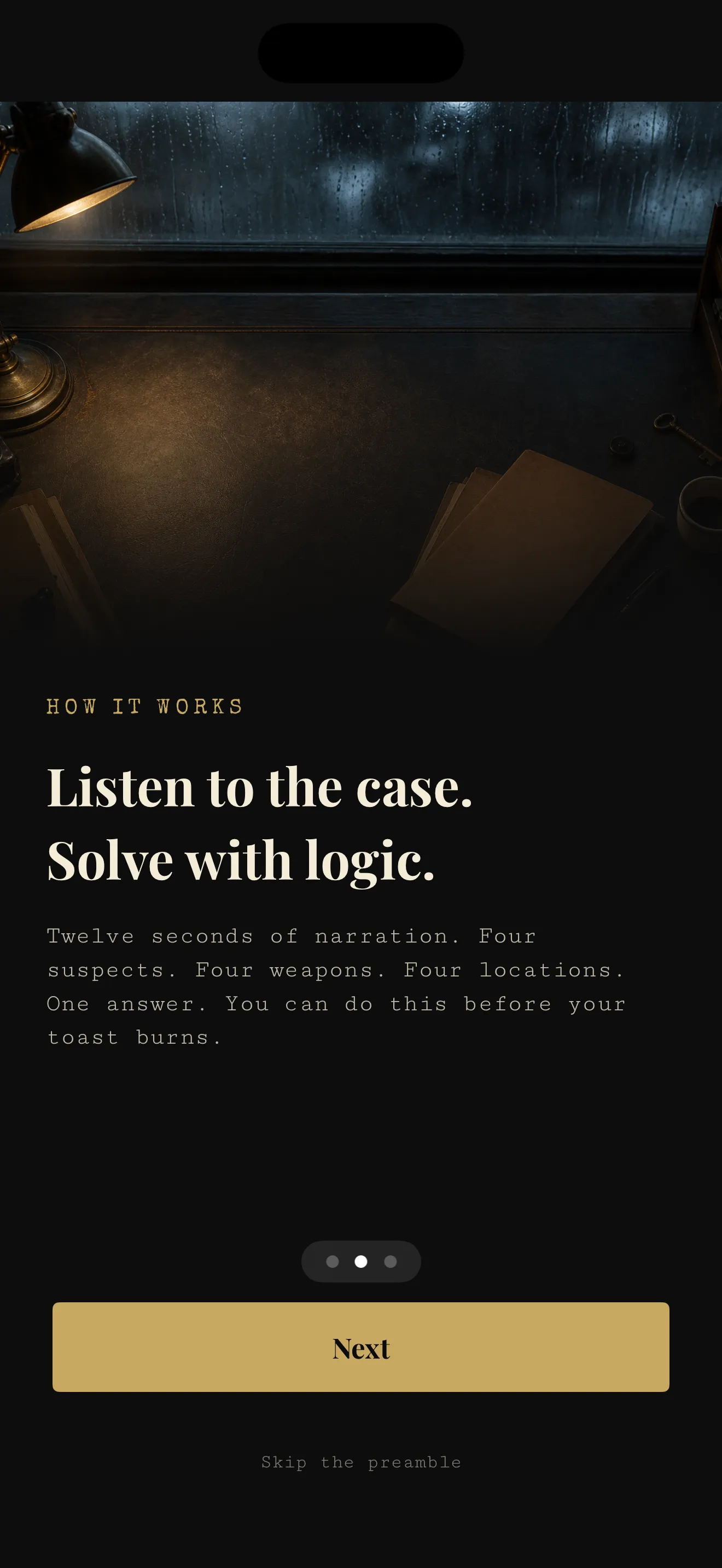 Casefile Daily onboarding — solve with logic