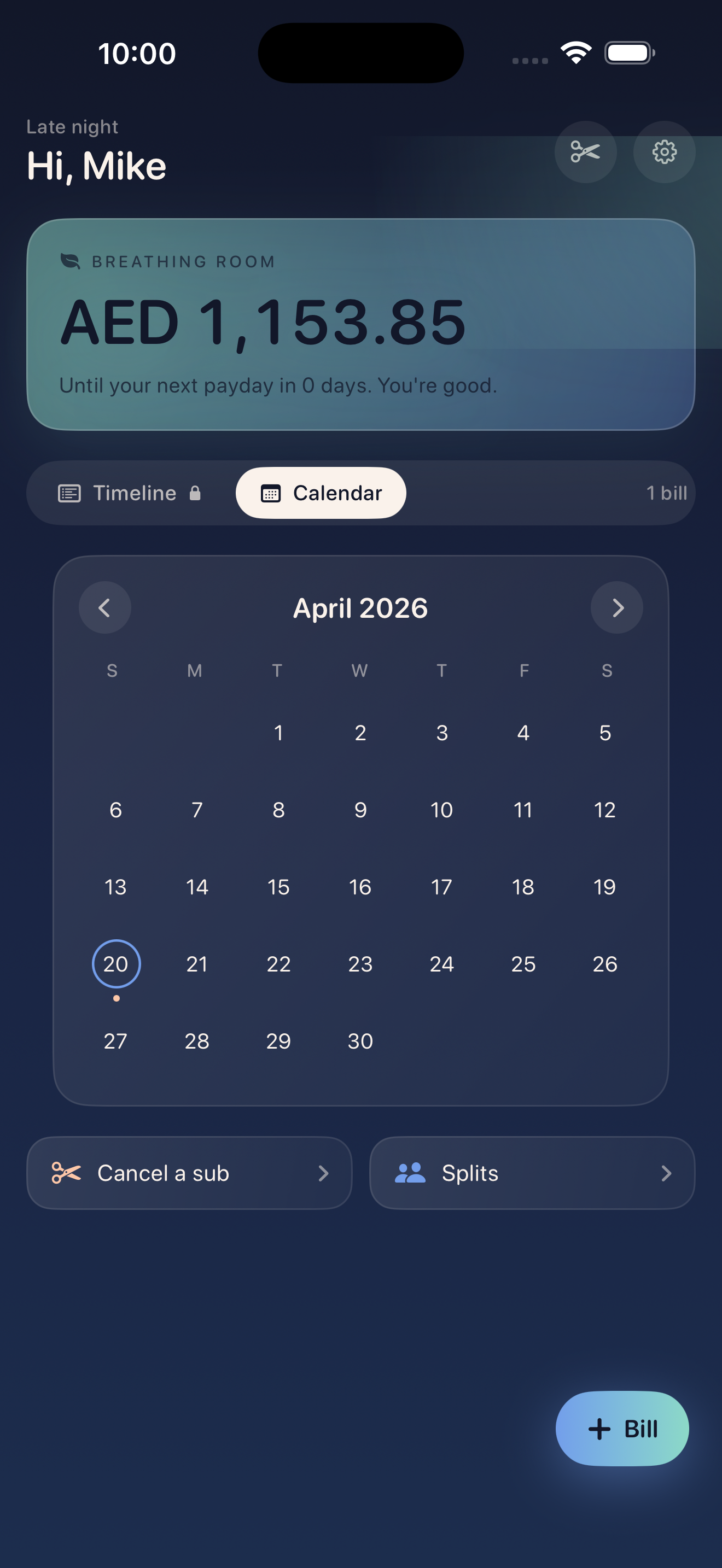 Crashout Calendar on iPhone