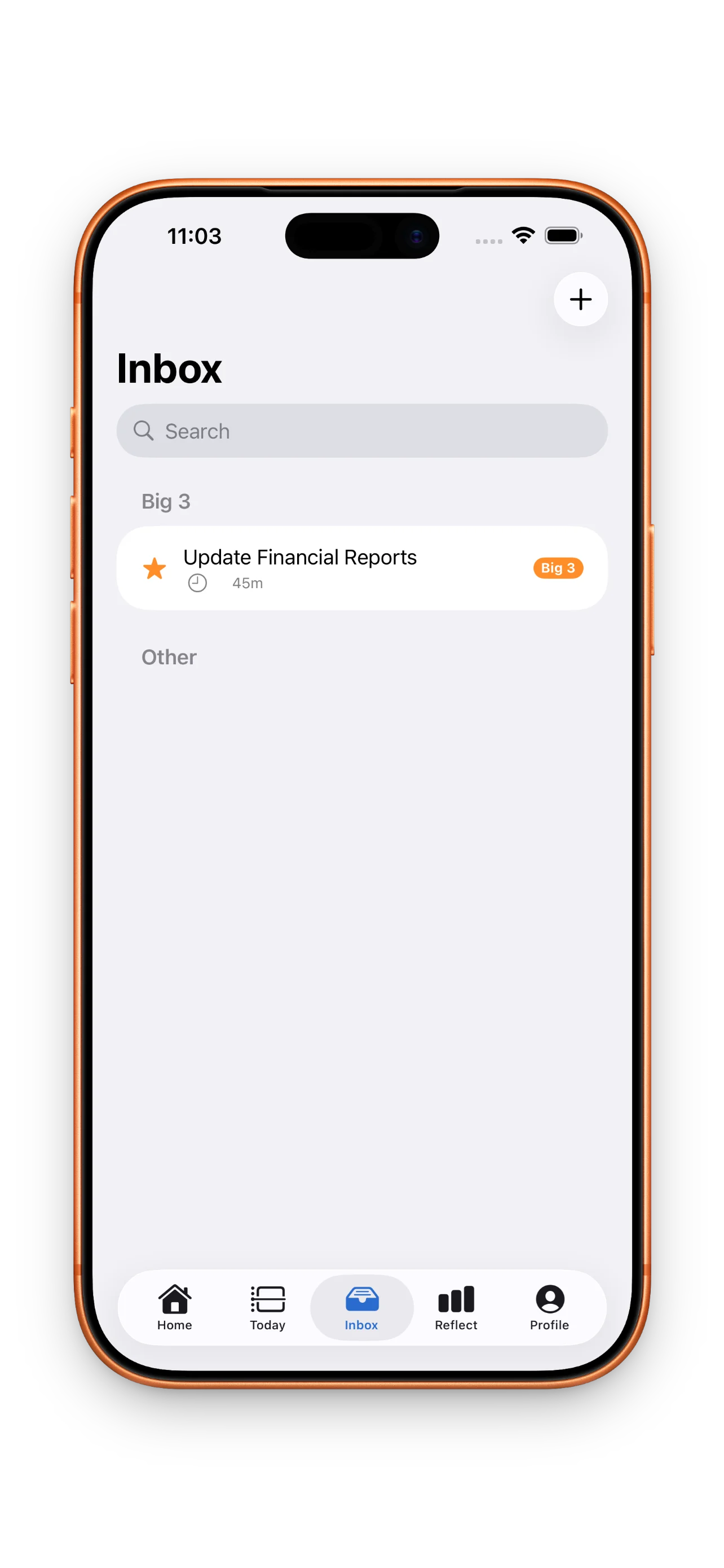 DayBox inbox screen showing tasks ready to be scheduled