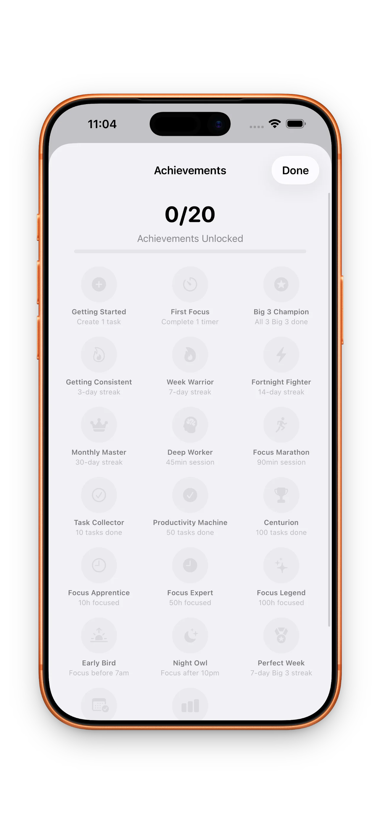 DayBox achievement milestones screen