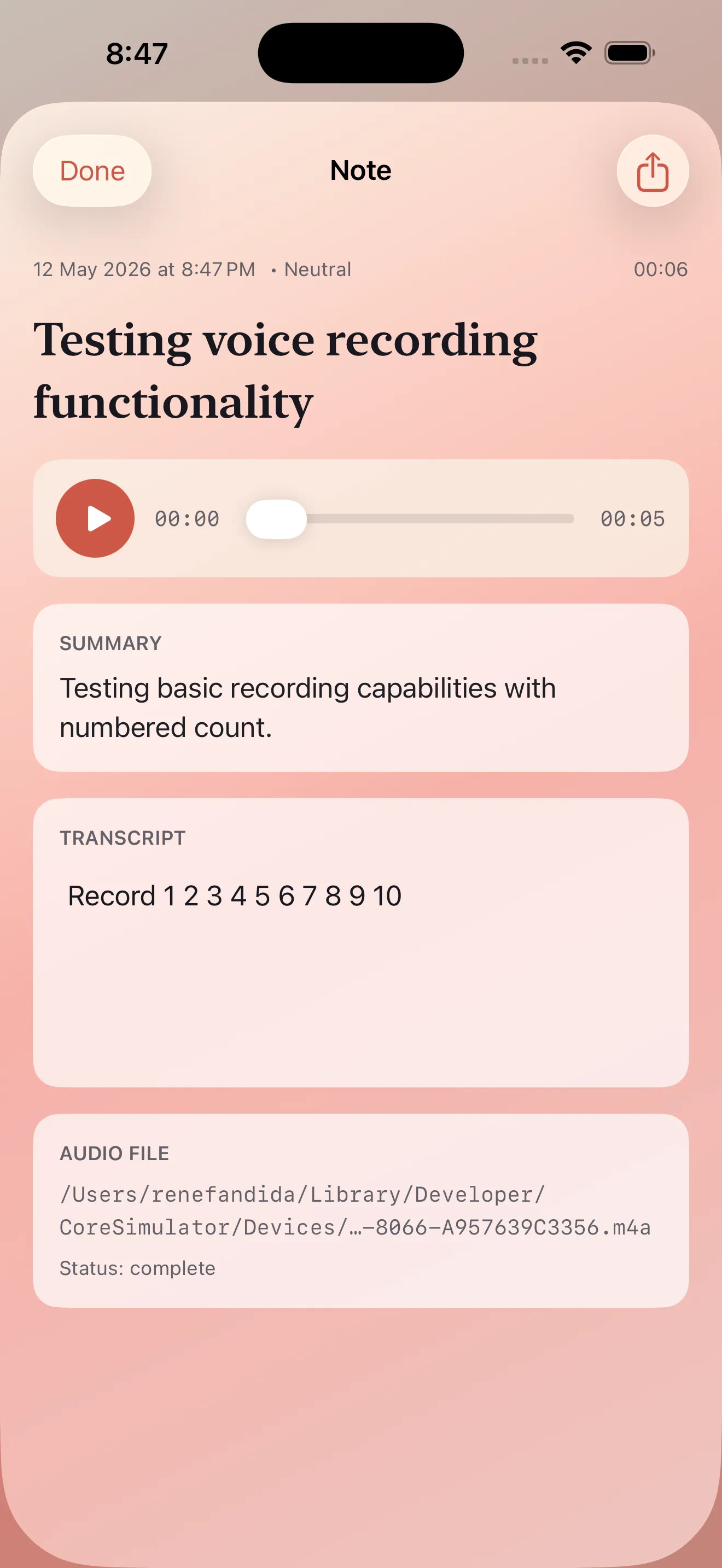 Echo notes list with captured voice entries