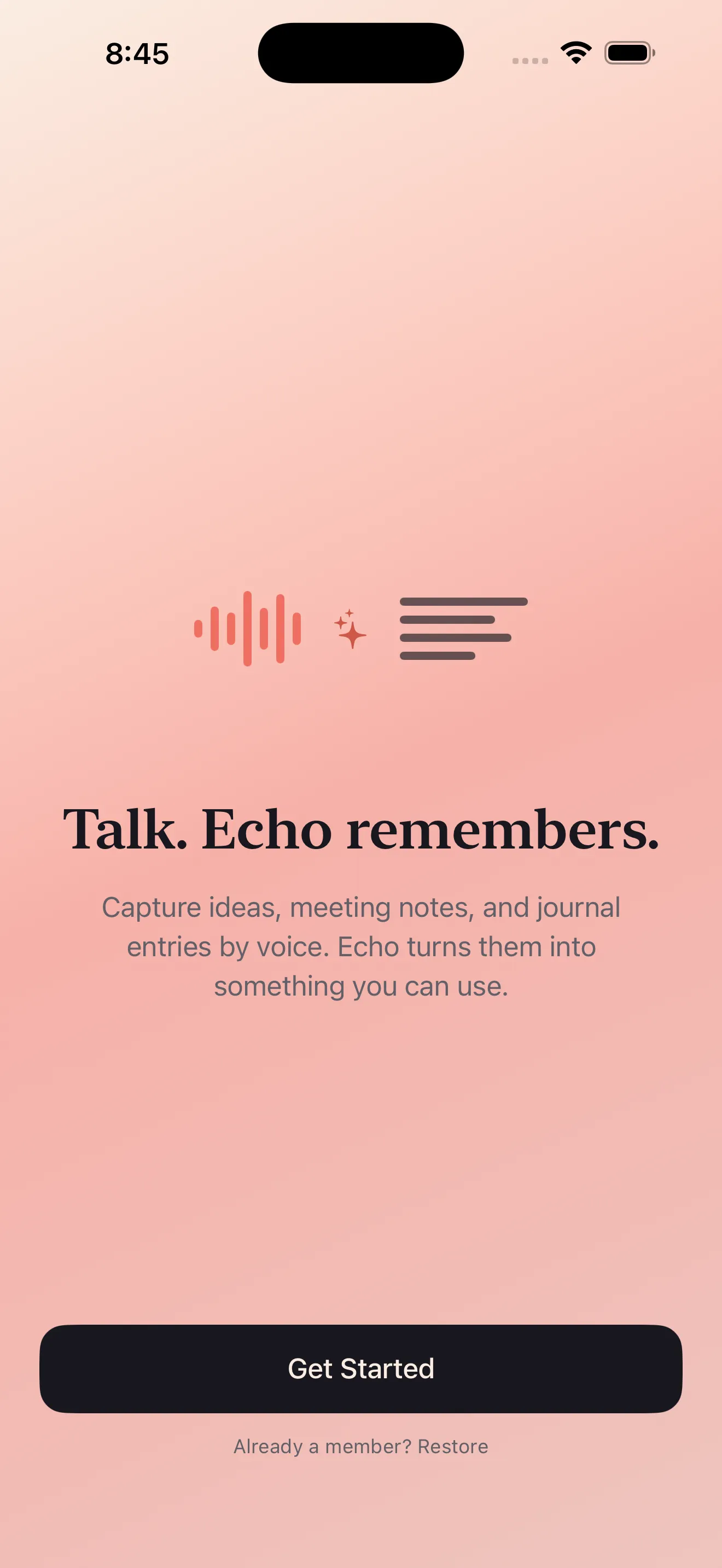 Echo onboarding - Talk. Echo remembers.