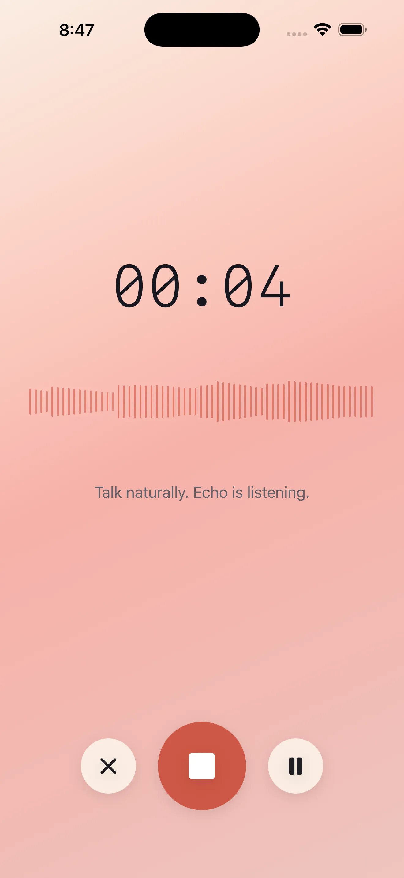 Echo recording screen with waveform