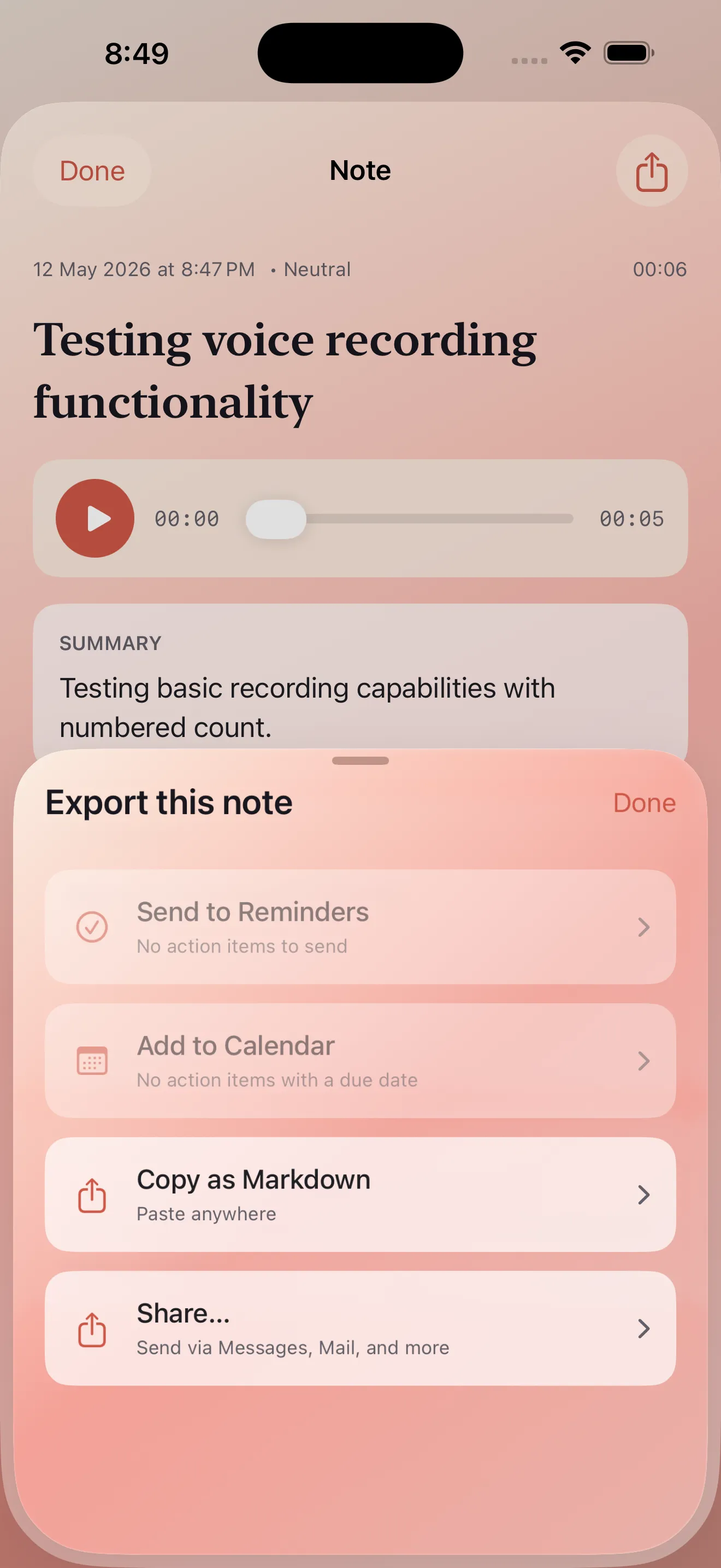 Echo share and export options