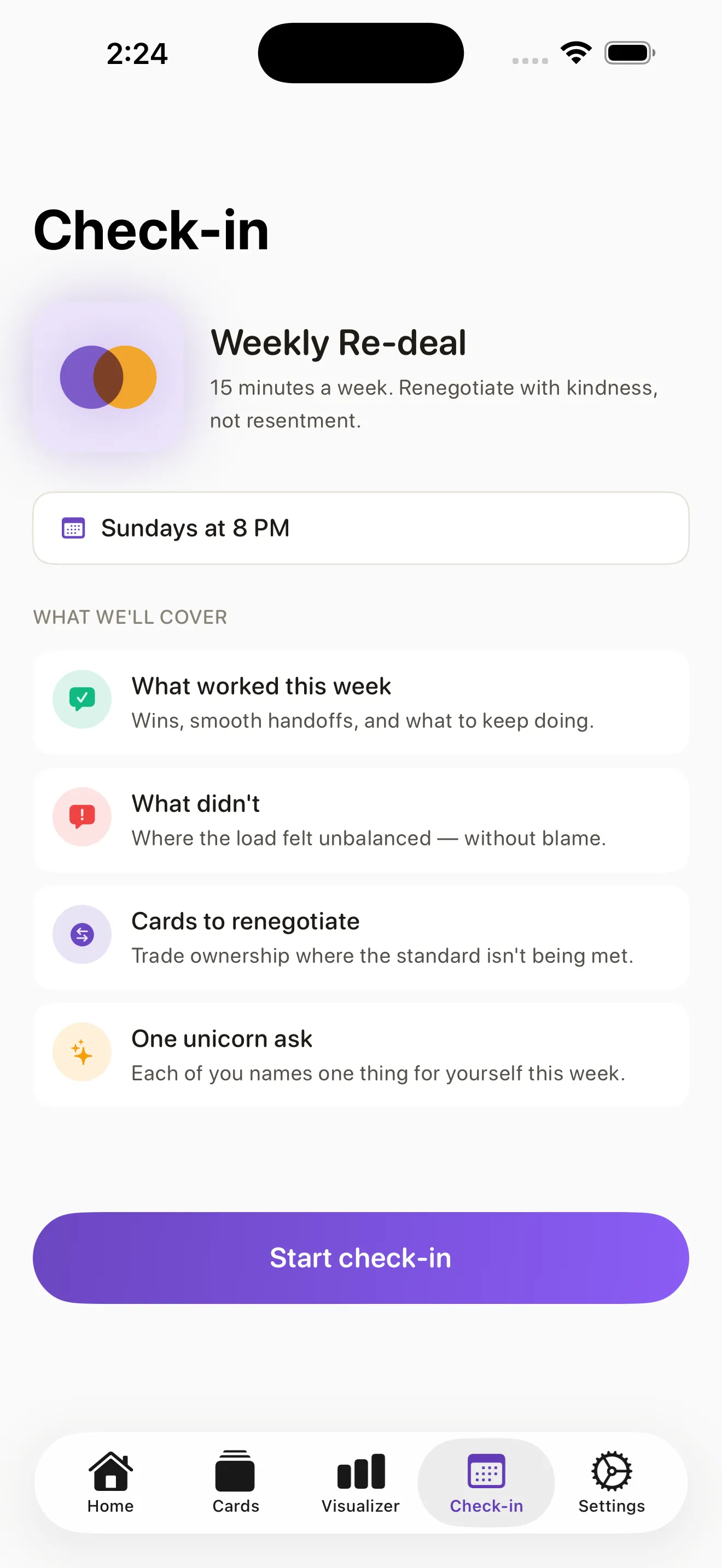 FairShare weekly check-in tabs