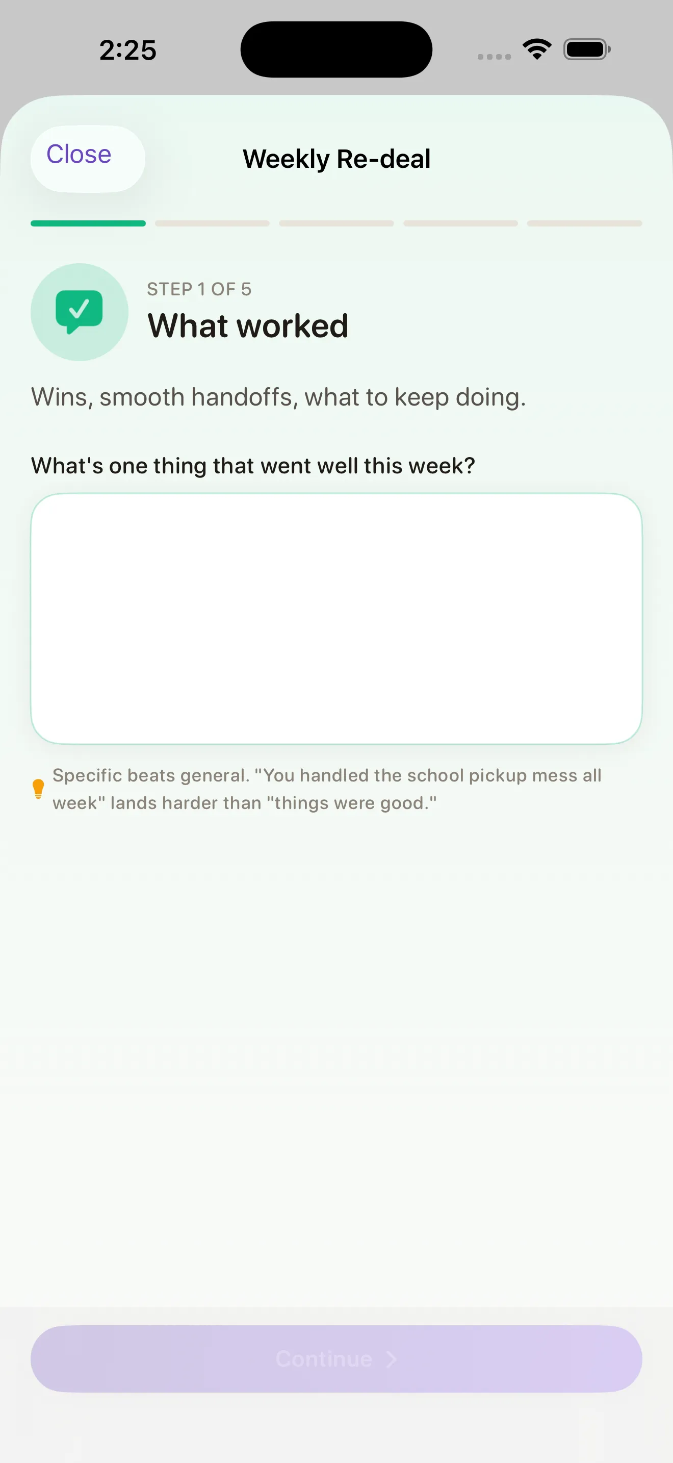 FairShare create structured check-in