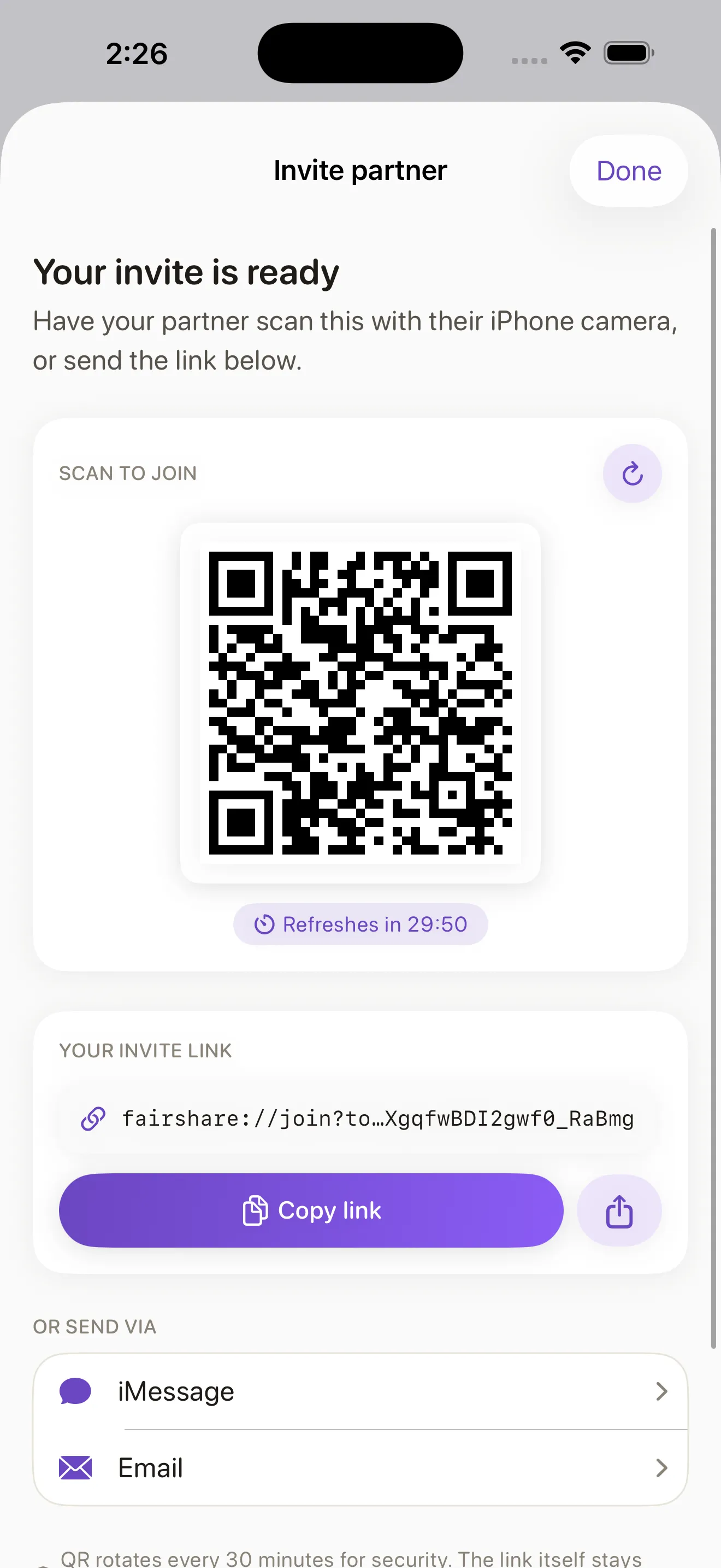 FairShare partner invite actions
