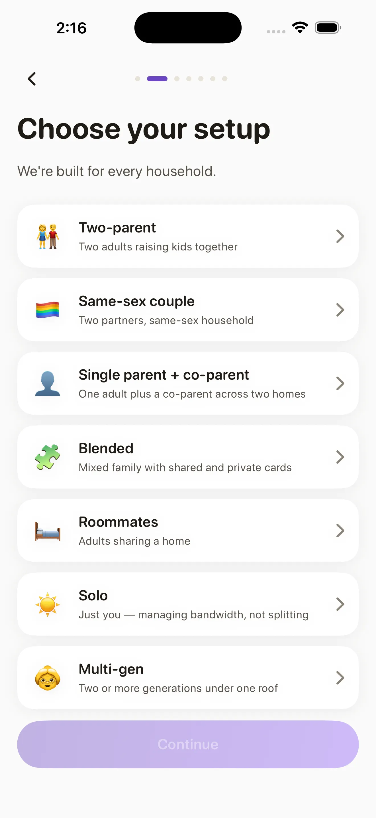 FairShare choose household setup
