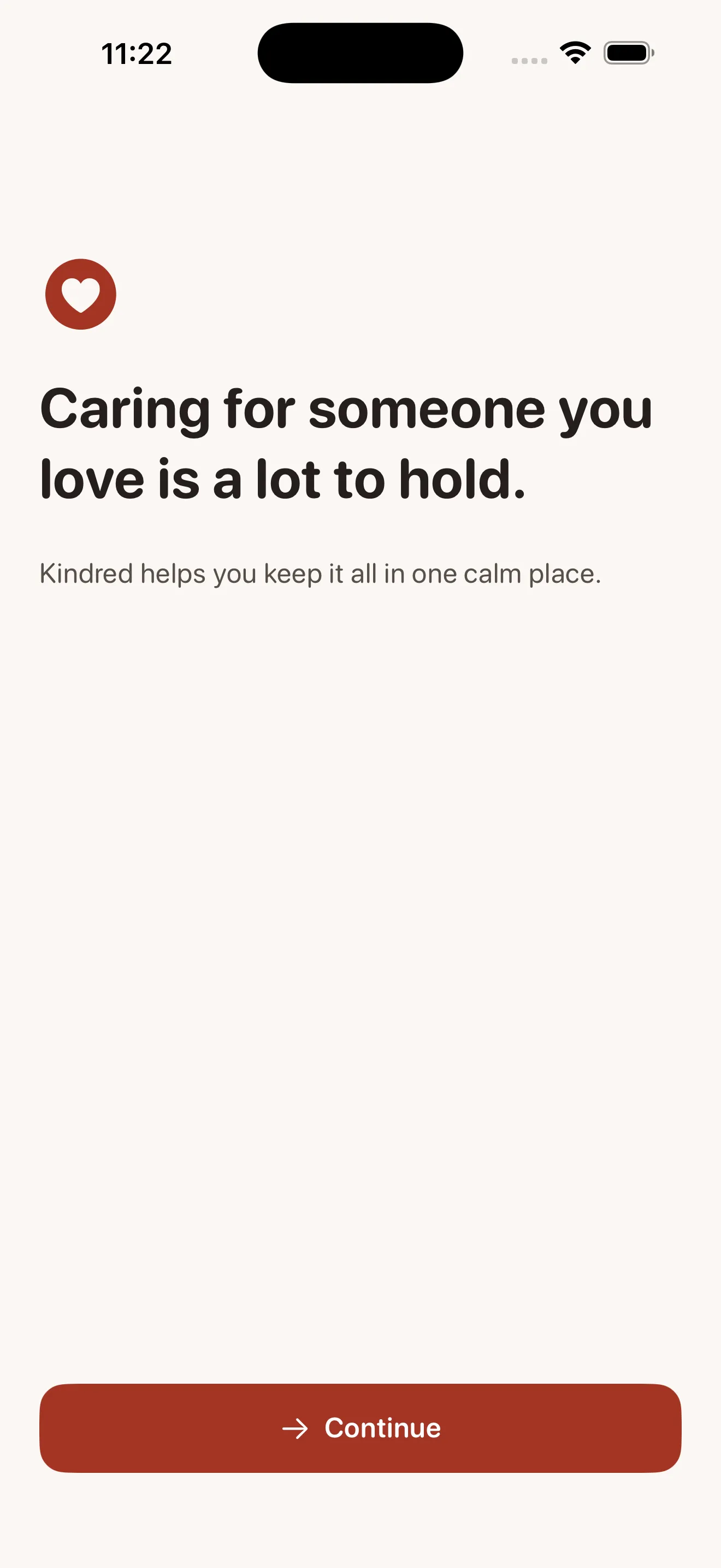 Kindred onboarding — Caring for someone you love is a lot to hold