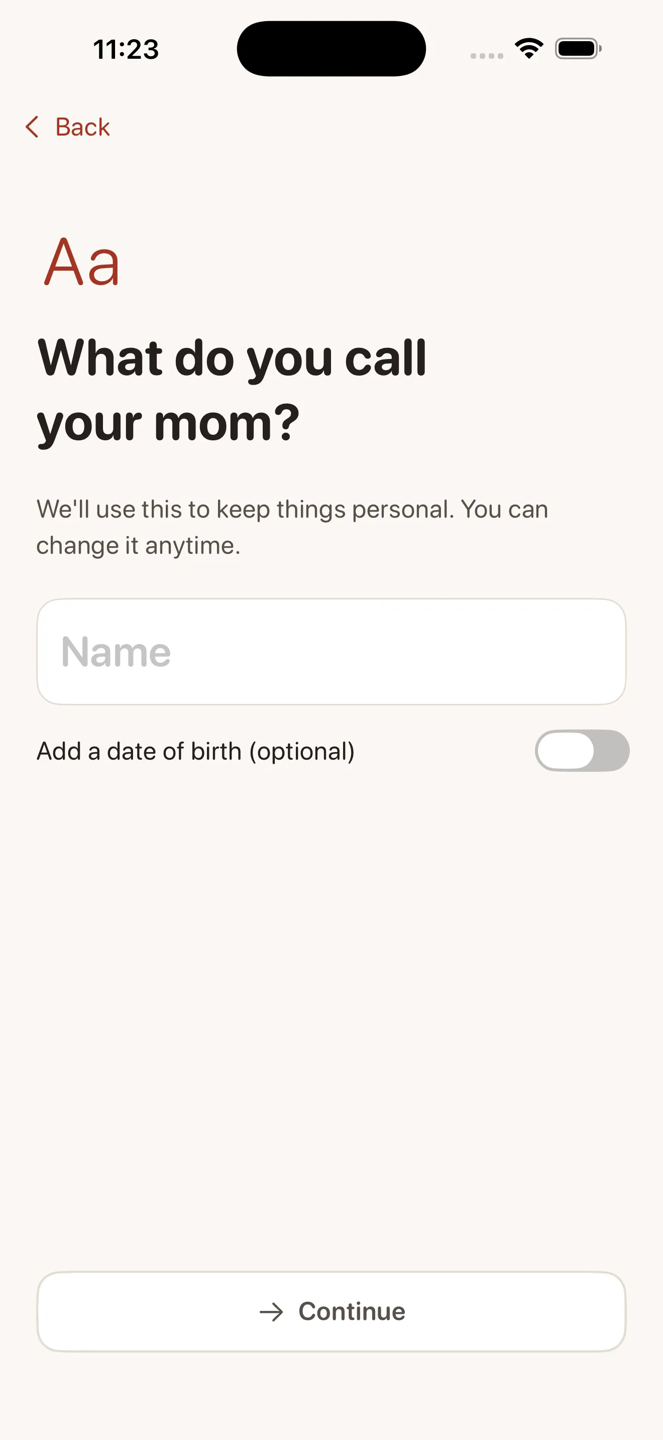 Kindred onboarding — gentle, warm setup for your loved one's care