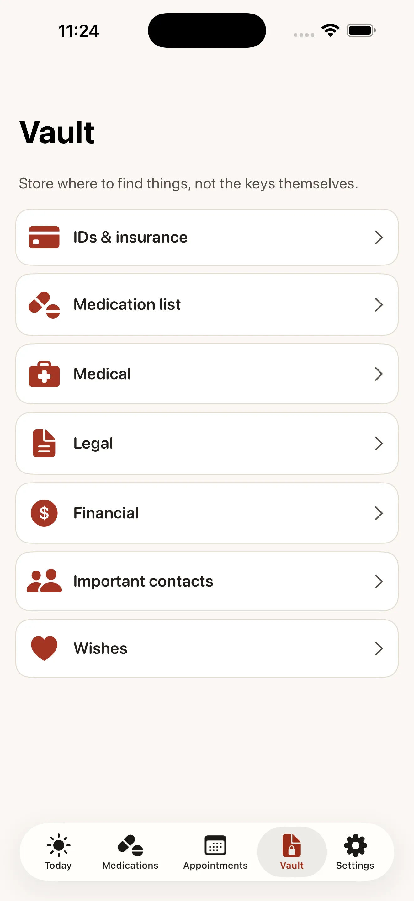 Kindred Document Vault with secure categories and permissions