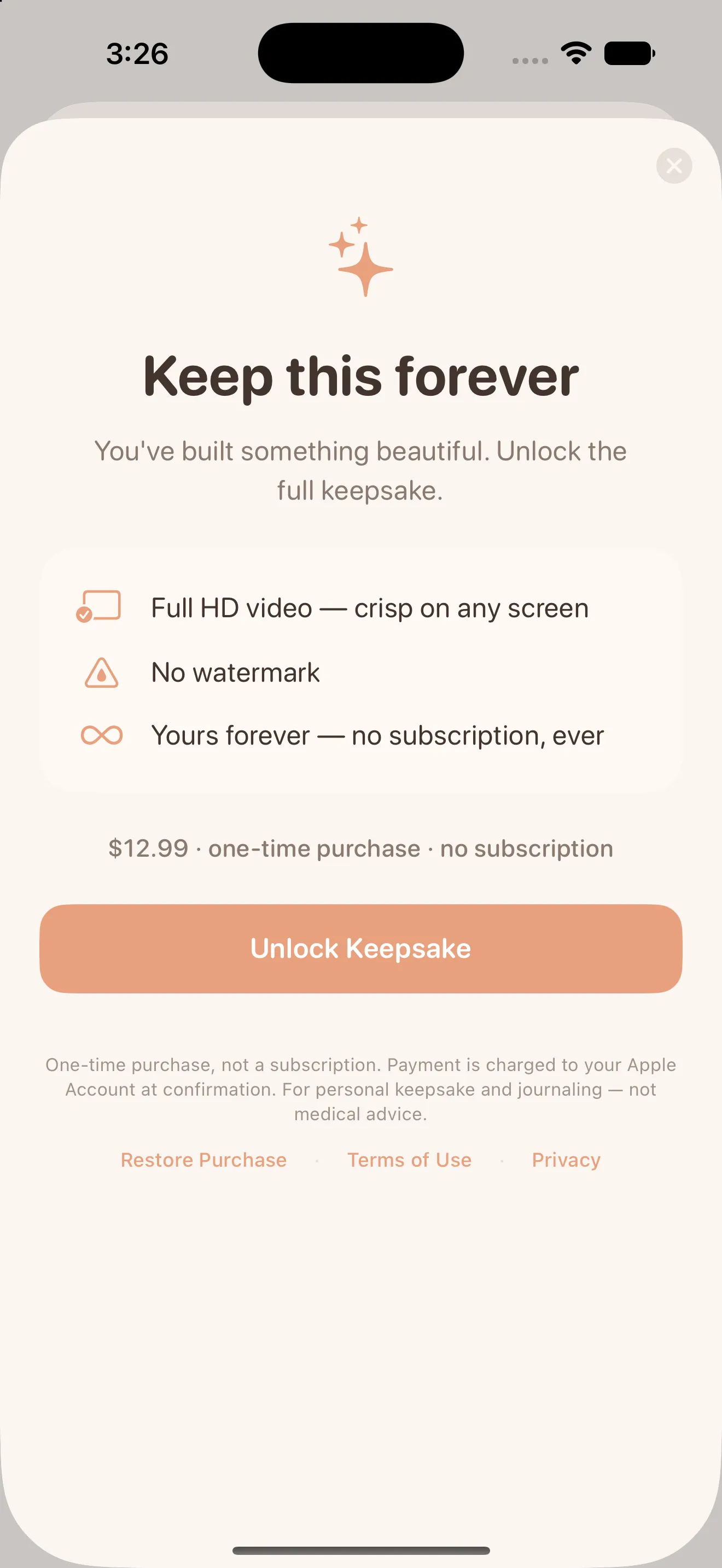 Little Lapse — one-time keepsake unlock, no subscription