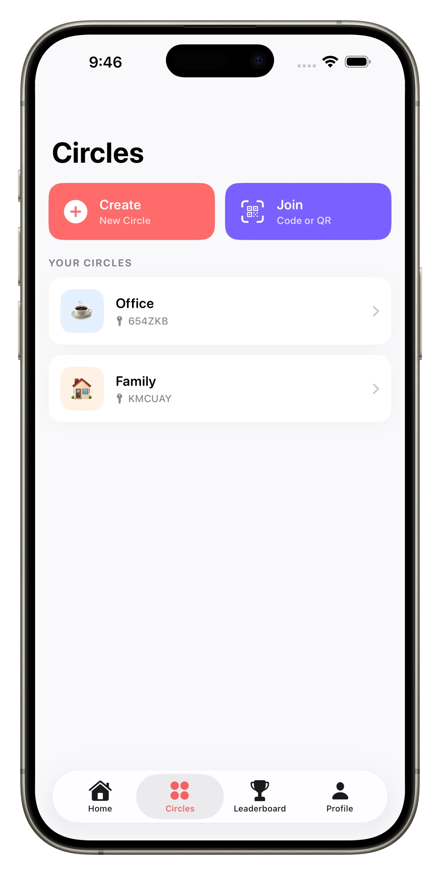 Loopd Circles overview with group spaces and member counts