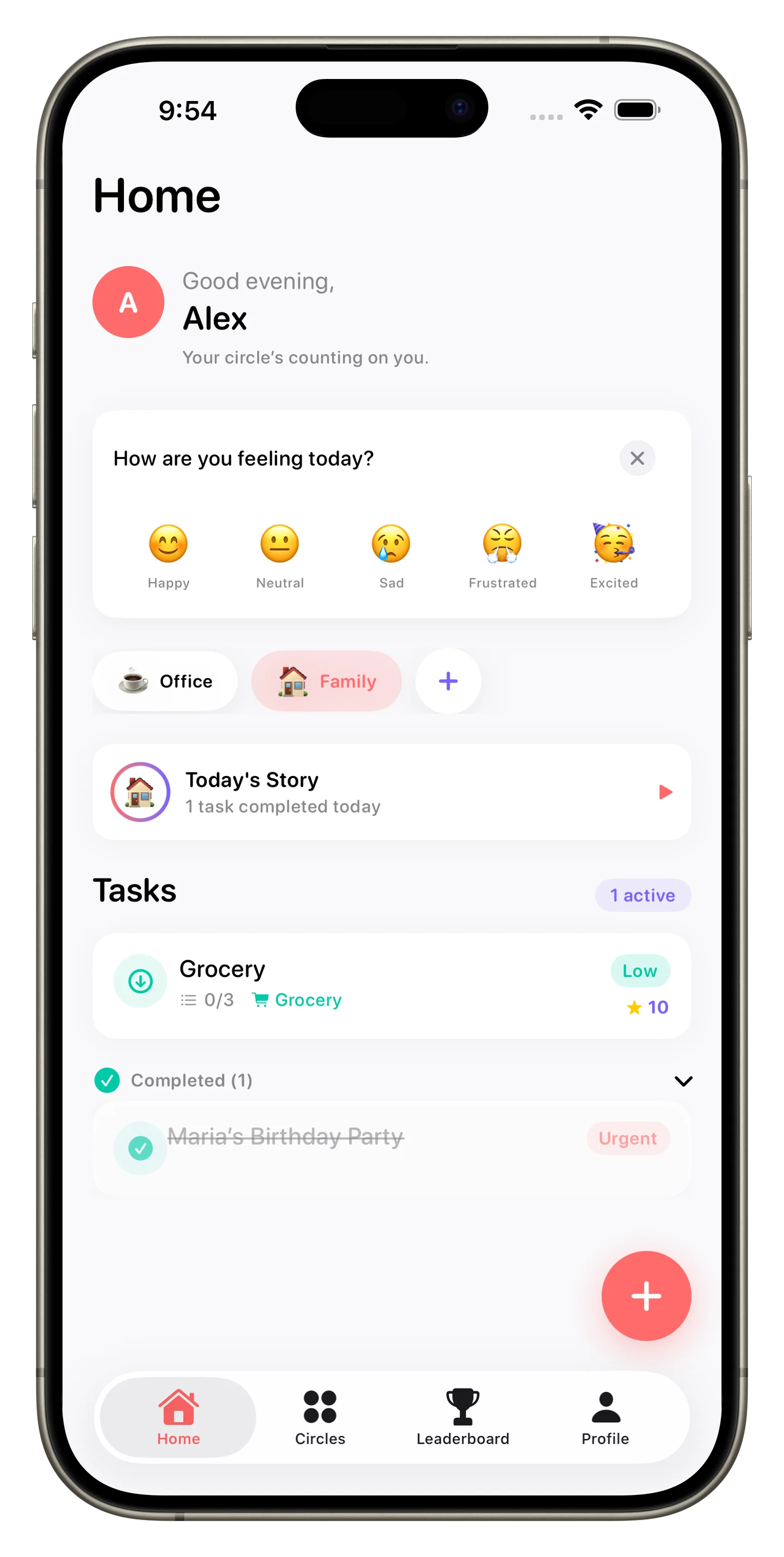 Loopd task list with categories and real-time status updates