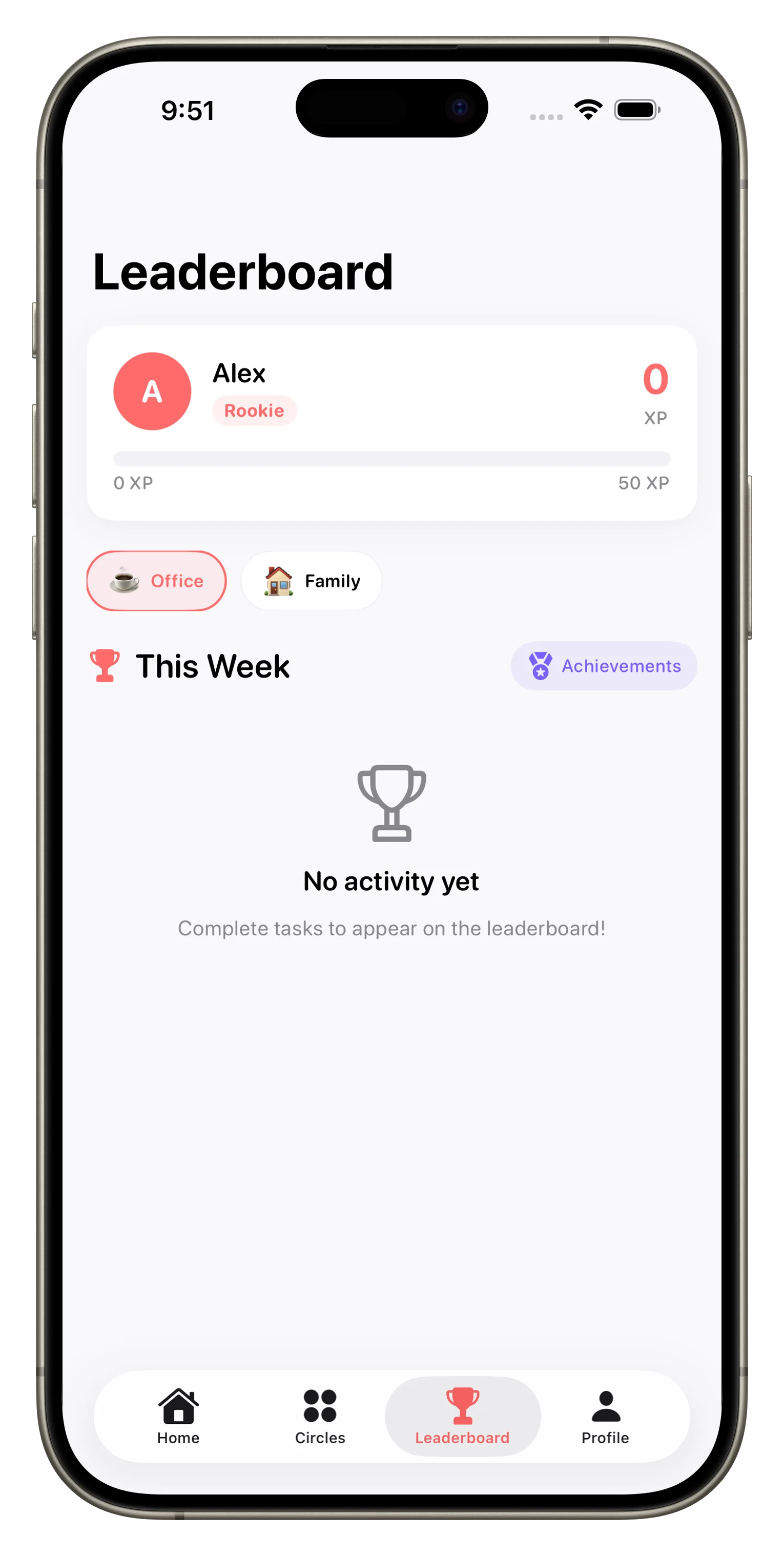 Loopd weekly leaderboard with XP scores and rankings