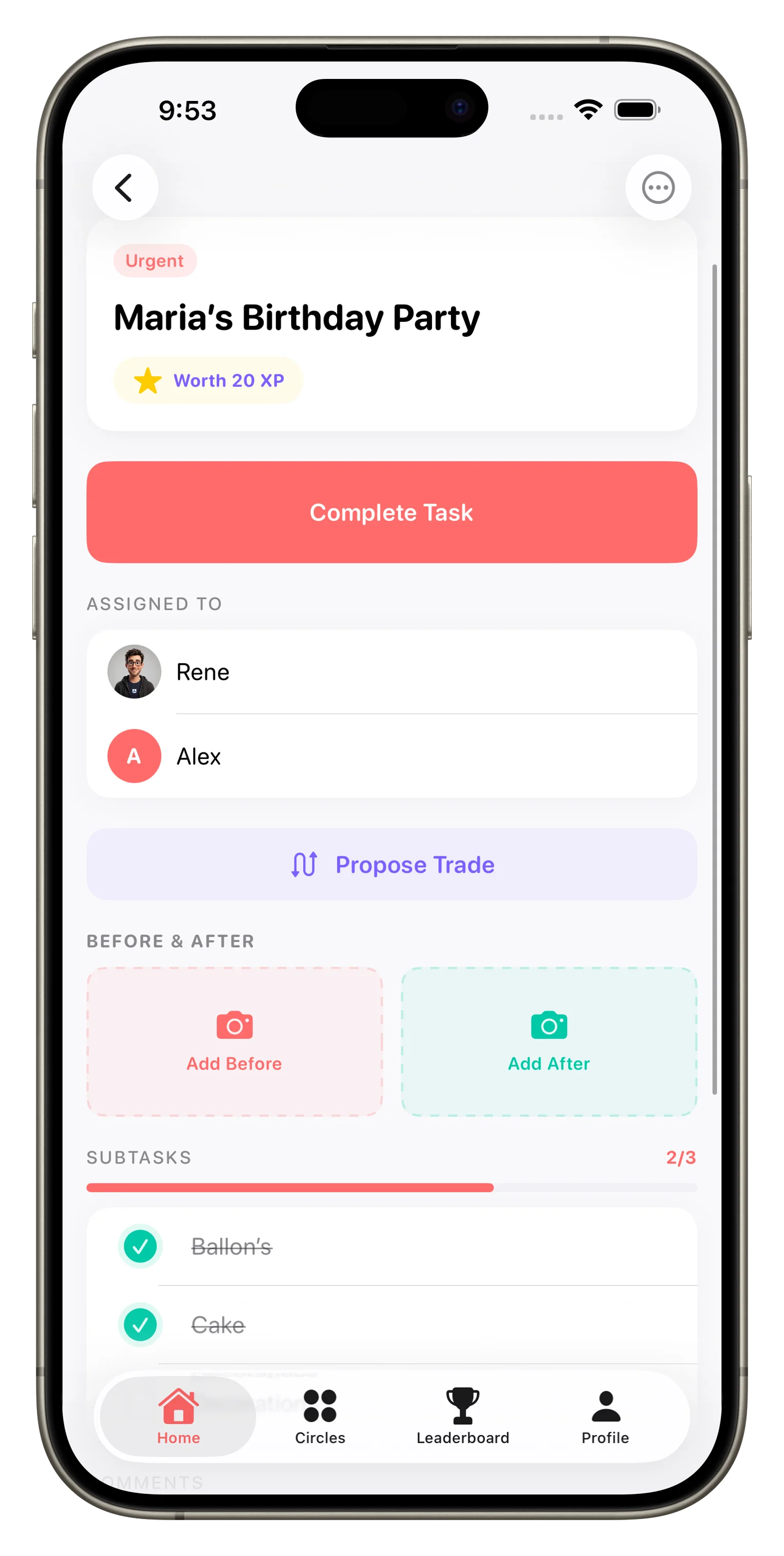 Loopd task view with assigned members and progress