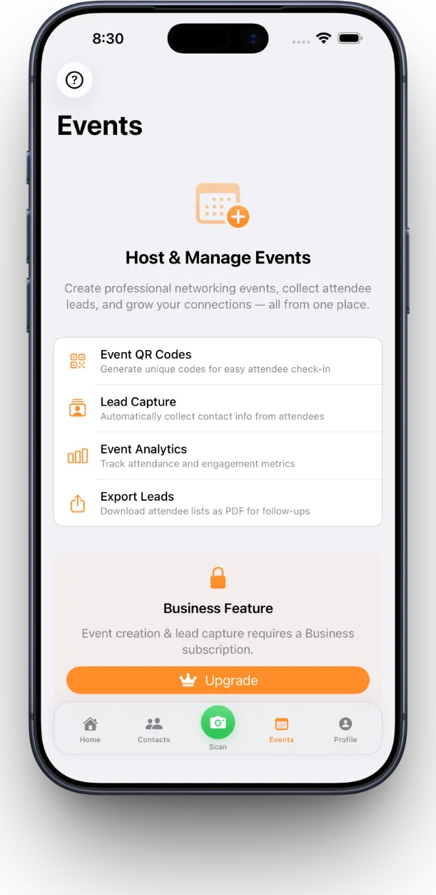 MeetStack event creation and lead capture interface