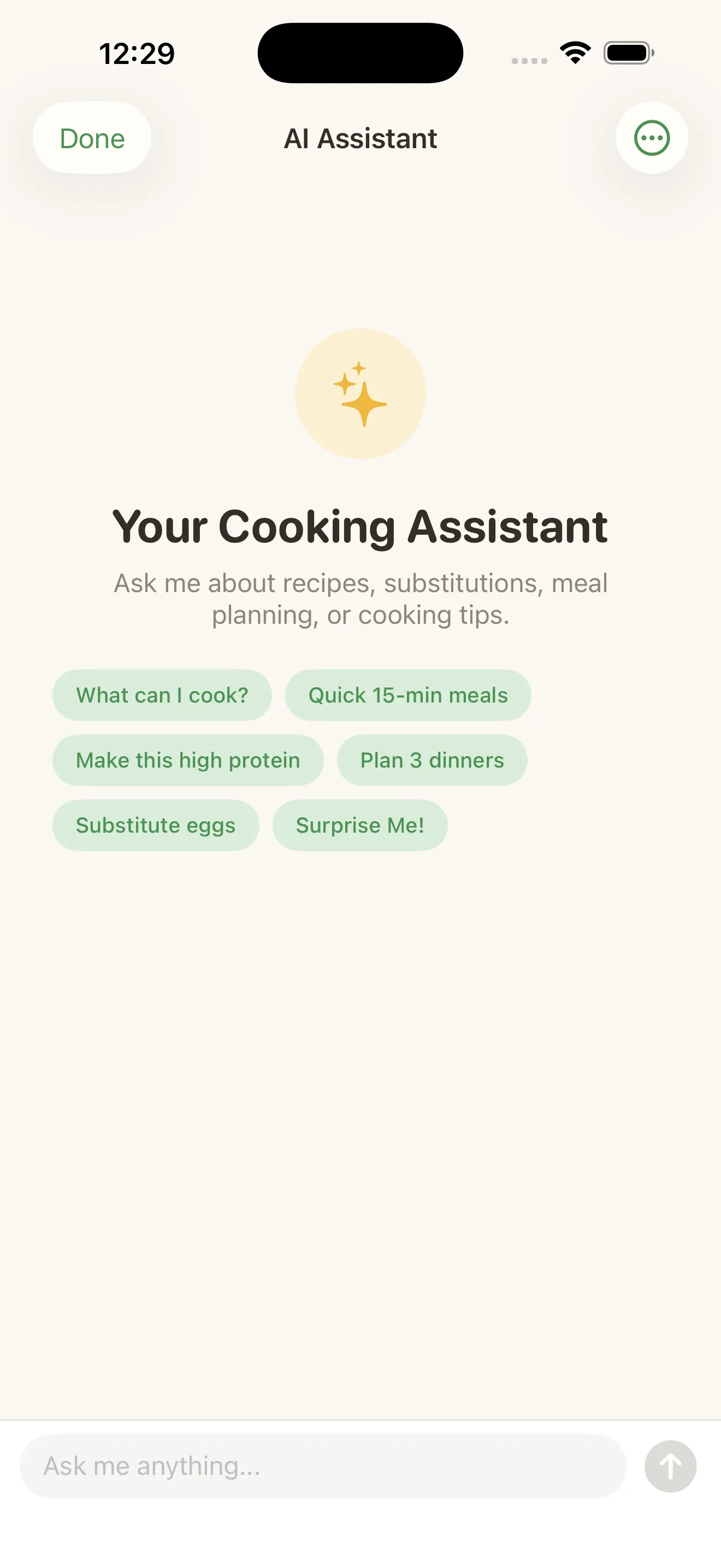 MiseMate AI kitchen assistant providing recipe suggestions