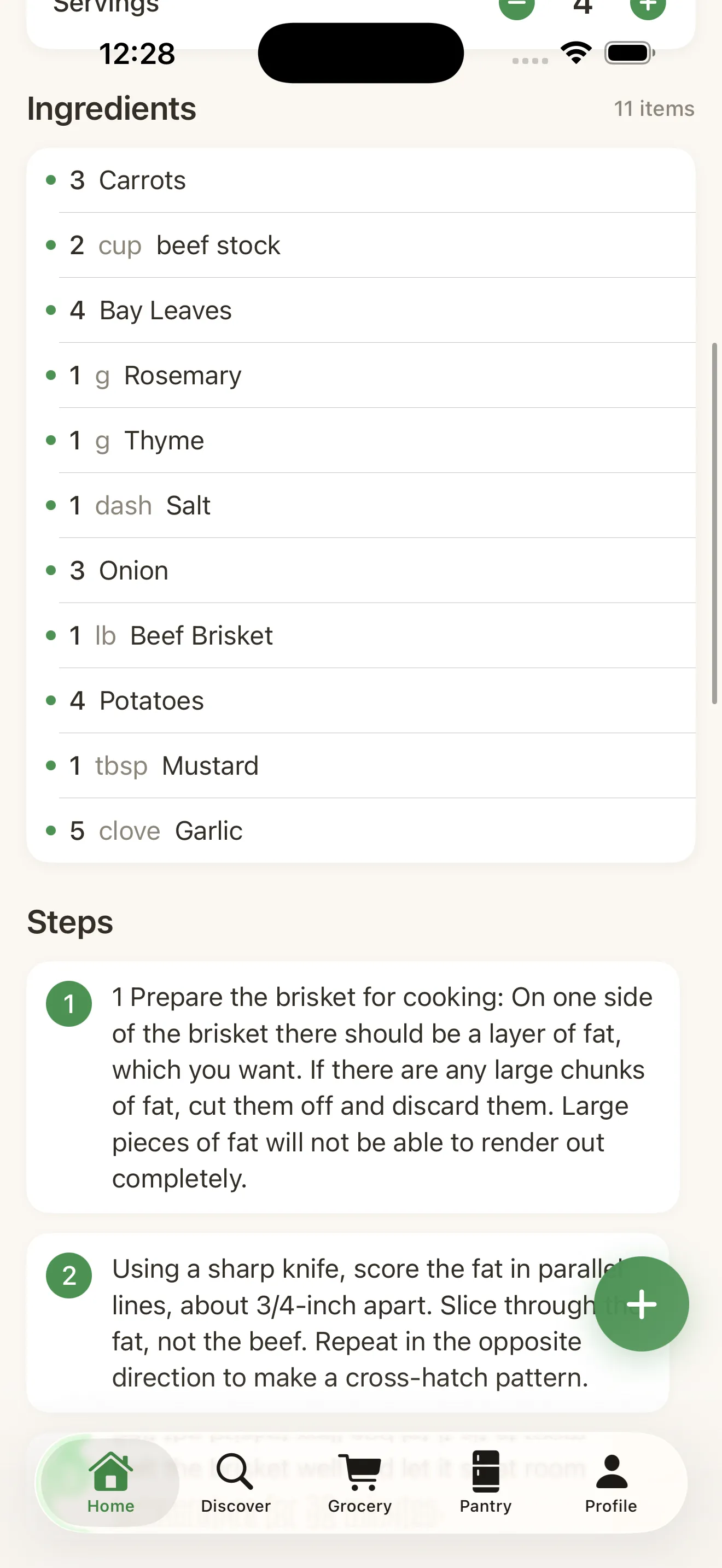 MiseMate cook mode with step-by-step instructions and countdown timer
