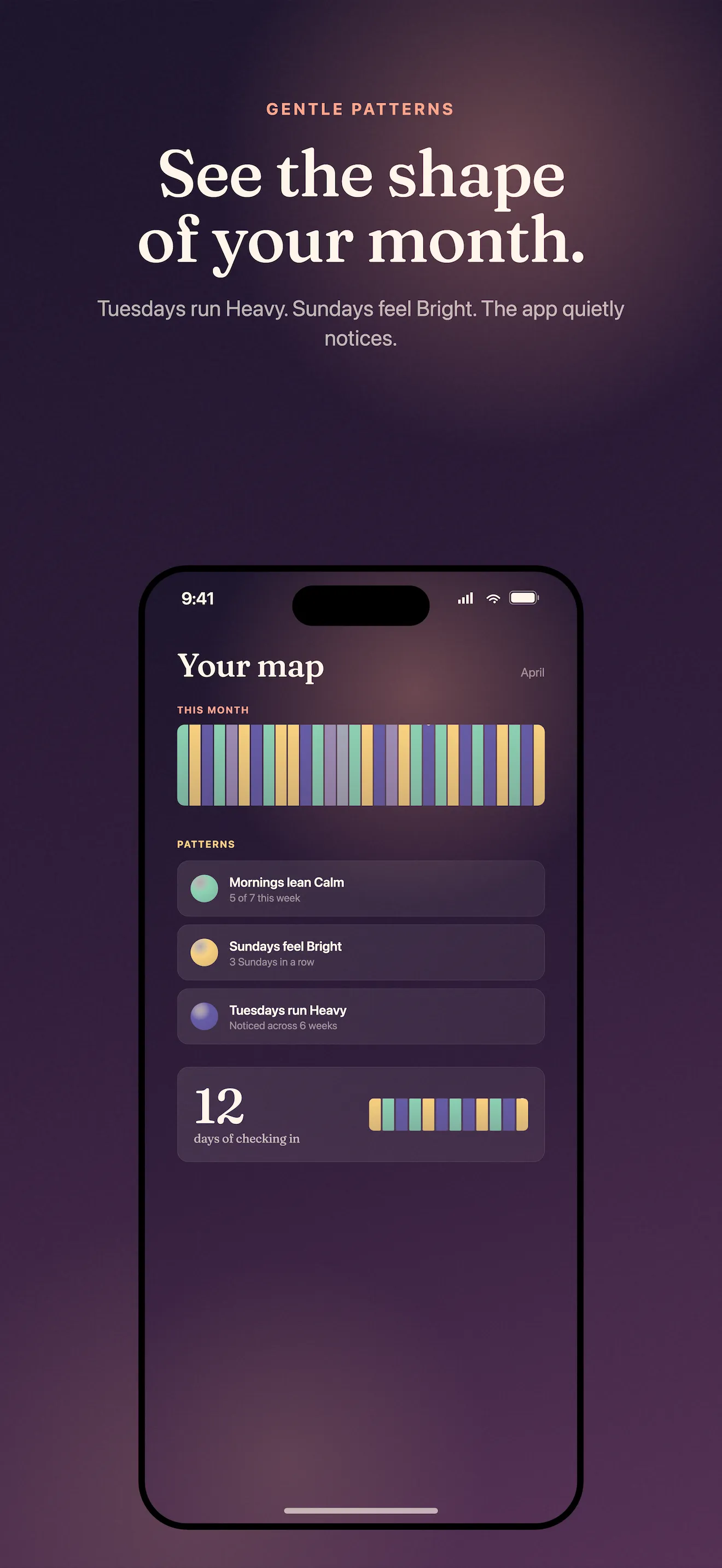 MoodLight monthly mood map with a gradient calendar