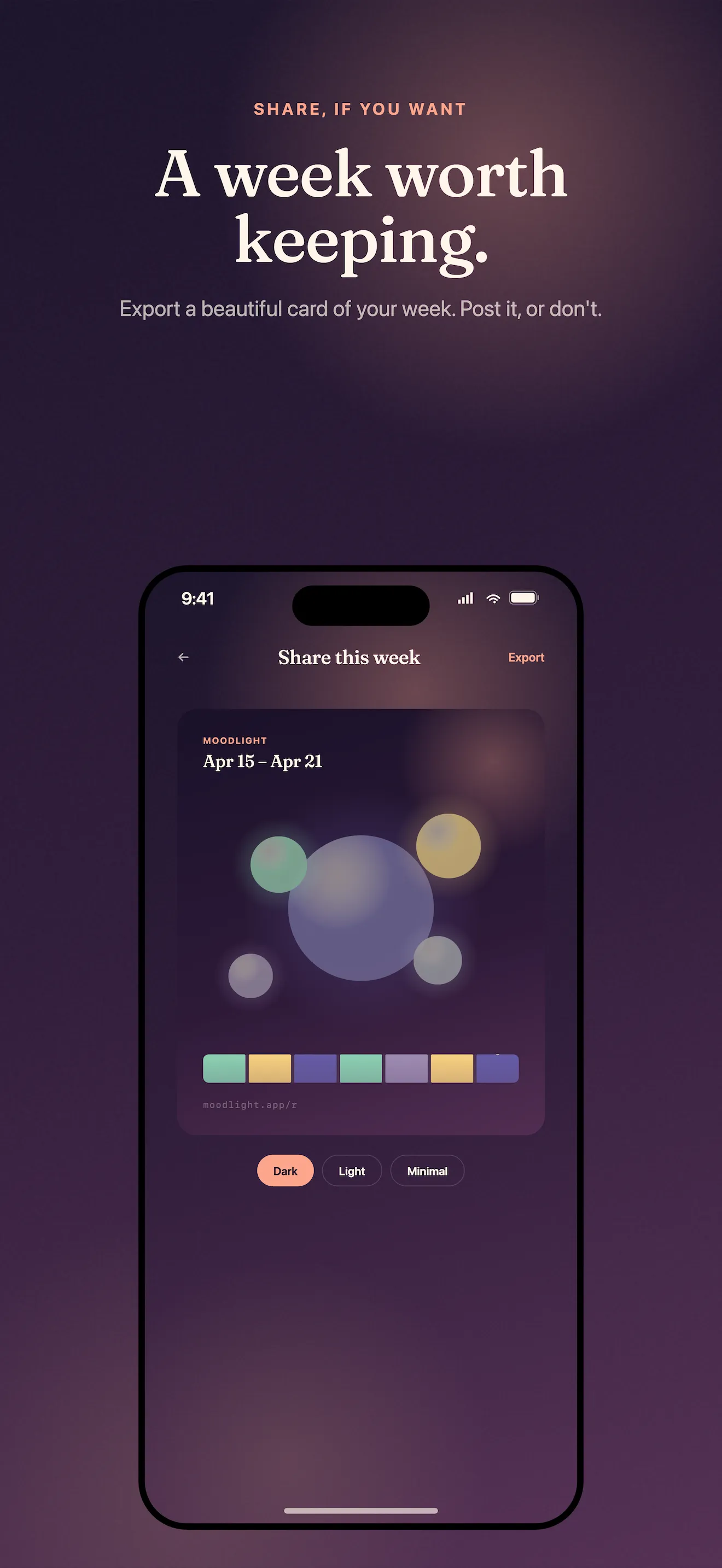 MoodLight shareable mood card export