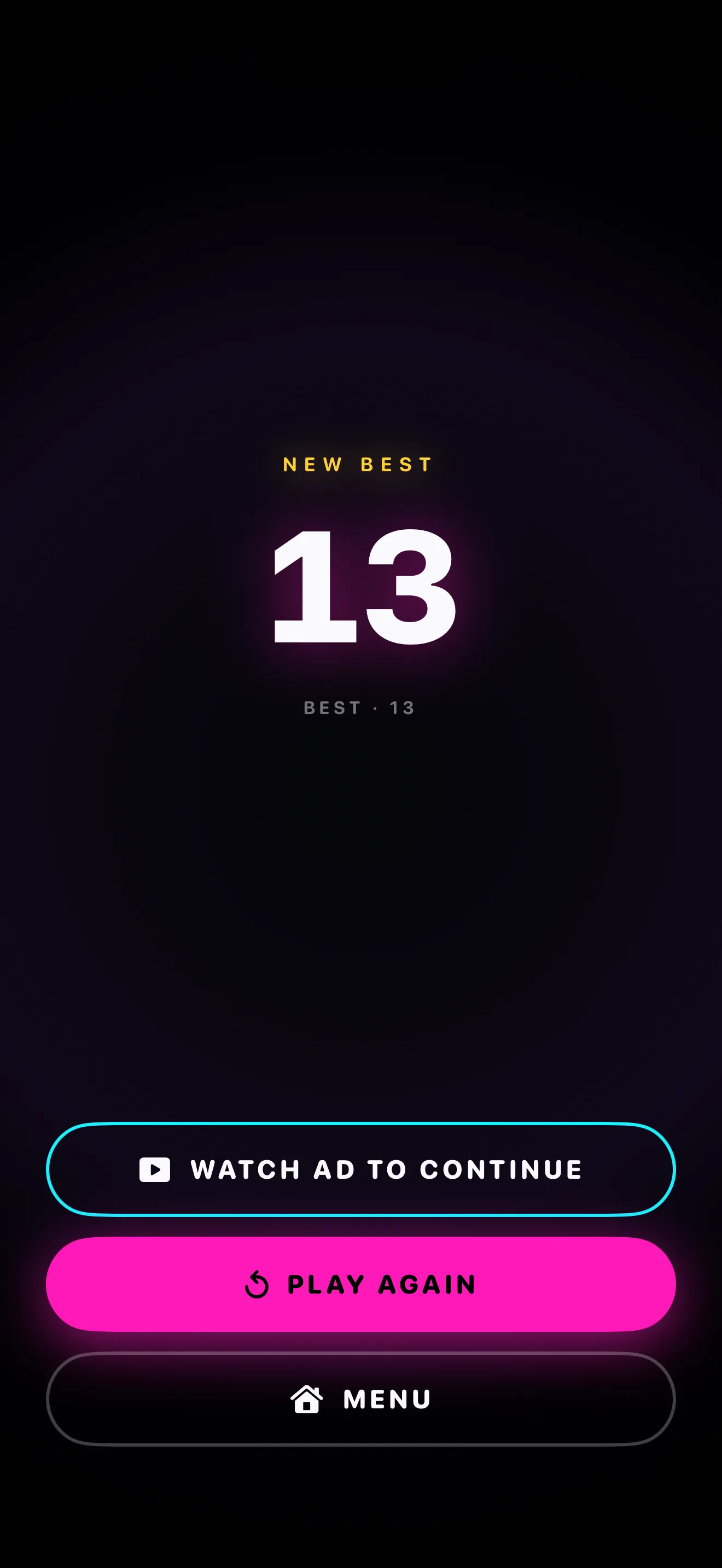 OrbTap new best-score celebration screen
