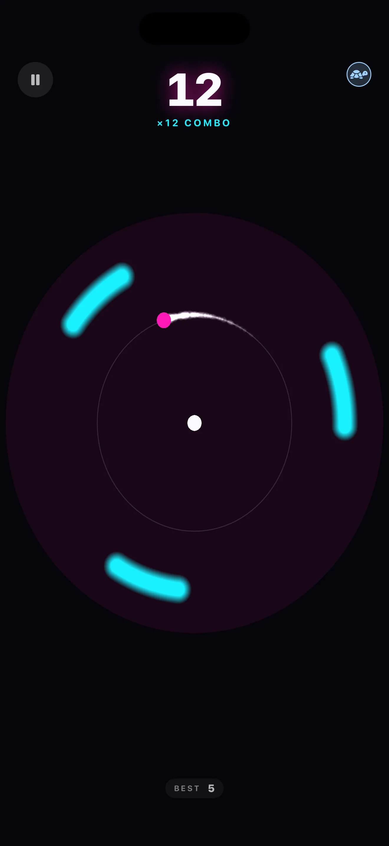 OrbTap gameplay with the orbiting dot mid-run