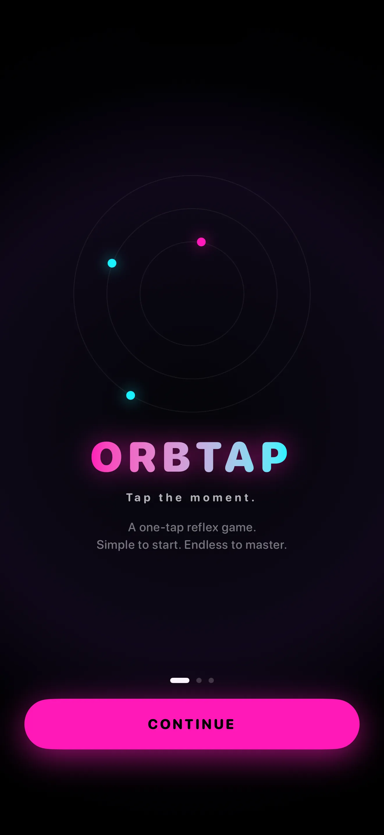 OrbTap onboarding — One tap. Perfect timing. Chain forever.
