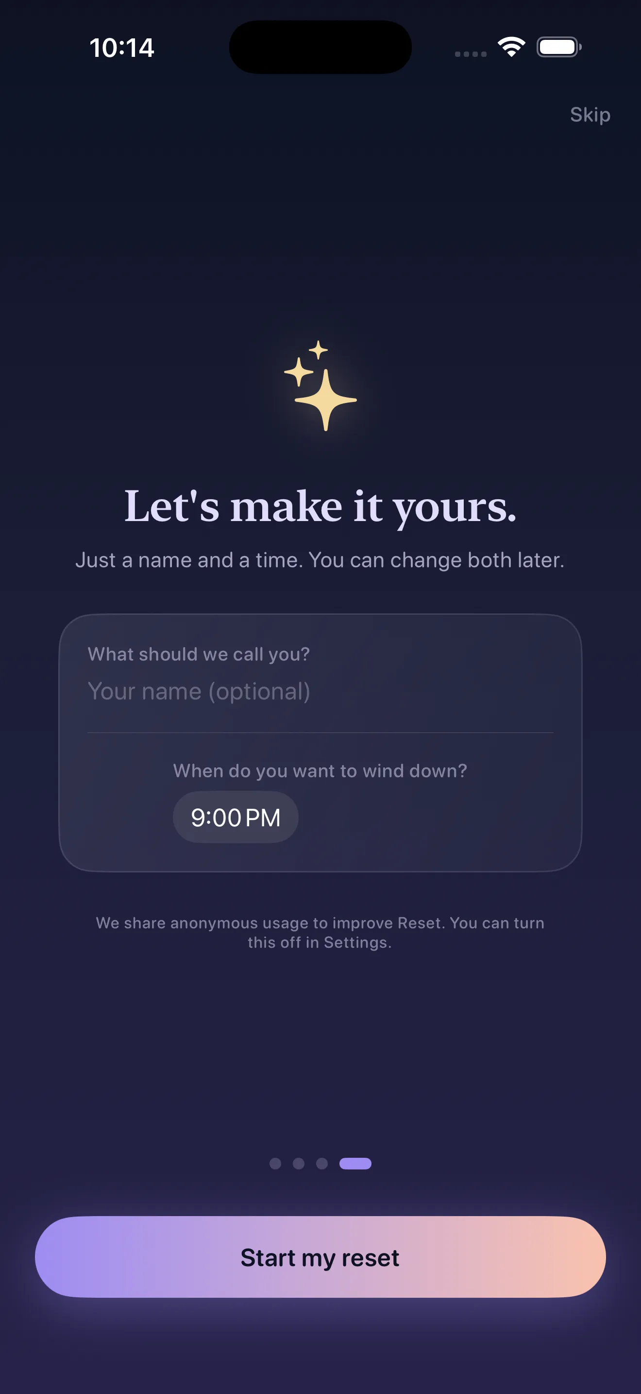 Reset before-we-start screen previewing the chosen ritual