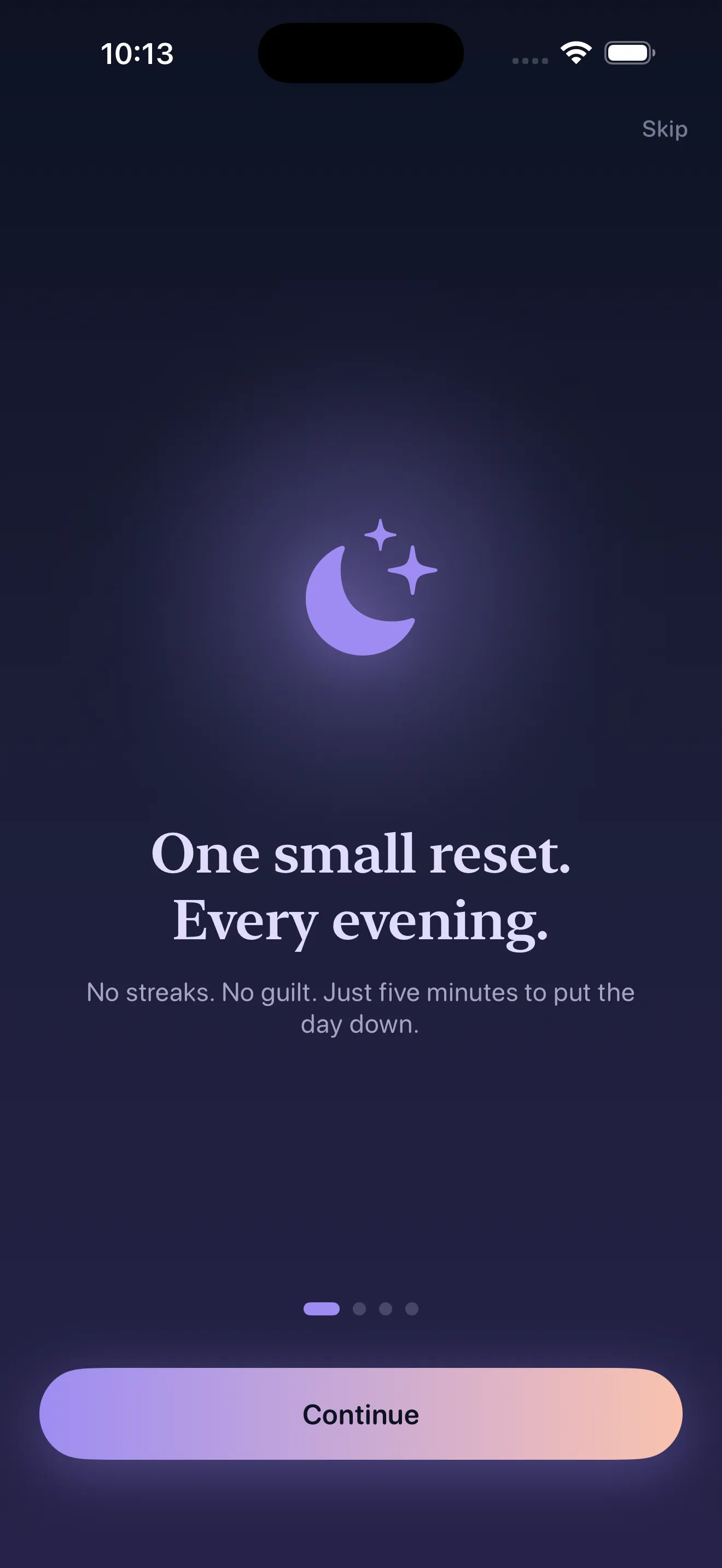 Reset onboarding — Put the day down