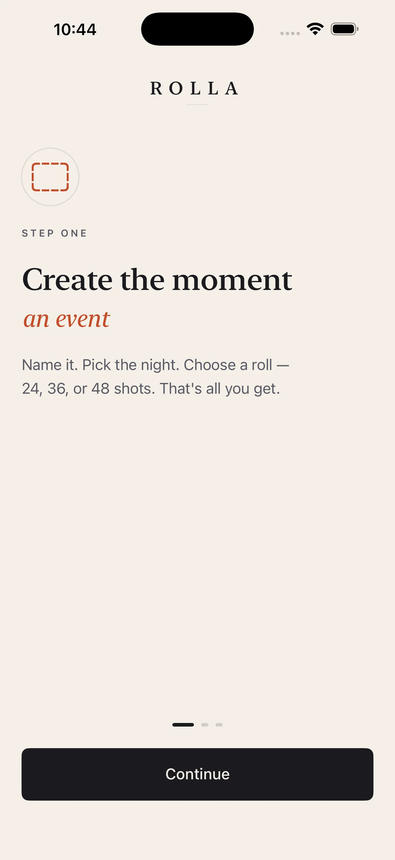 Rolla onboarding — create, invite, reveal