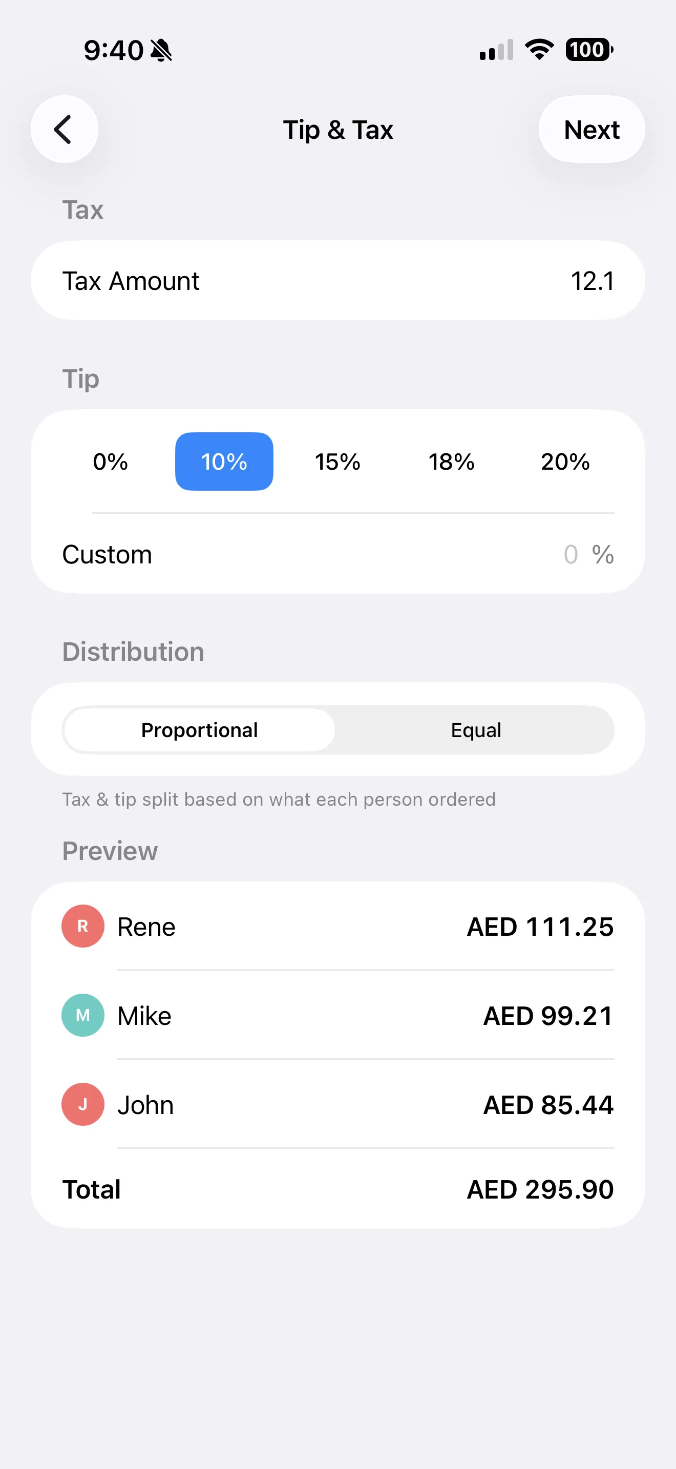 SplitSnap split summary with each person's total