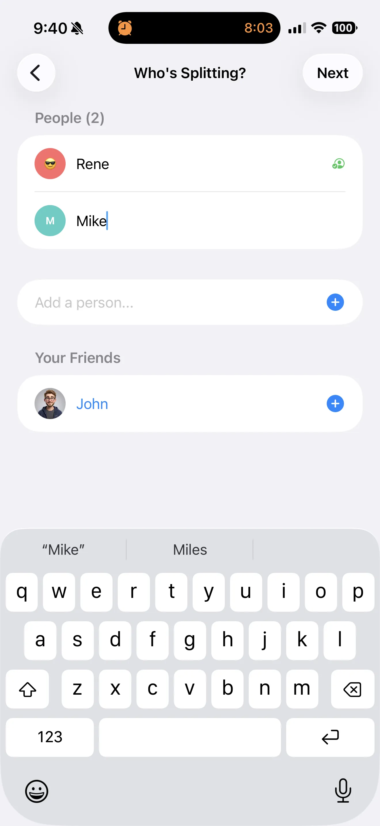 SplitSnap people setup — add who is splitting the bill