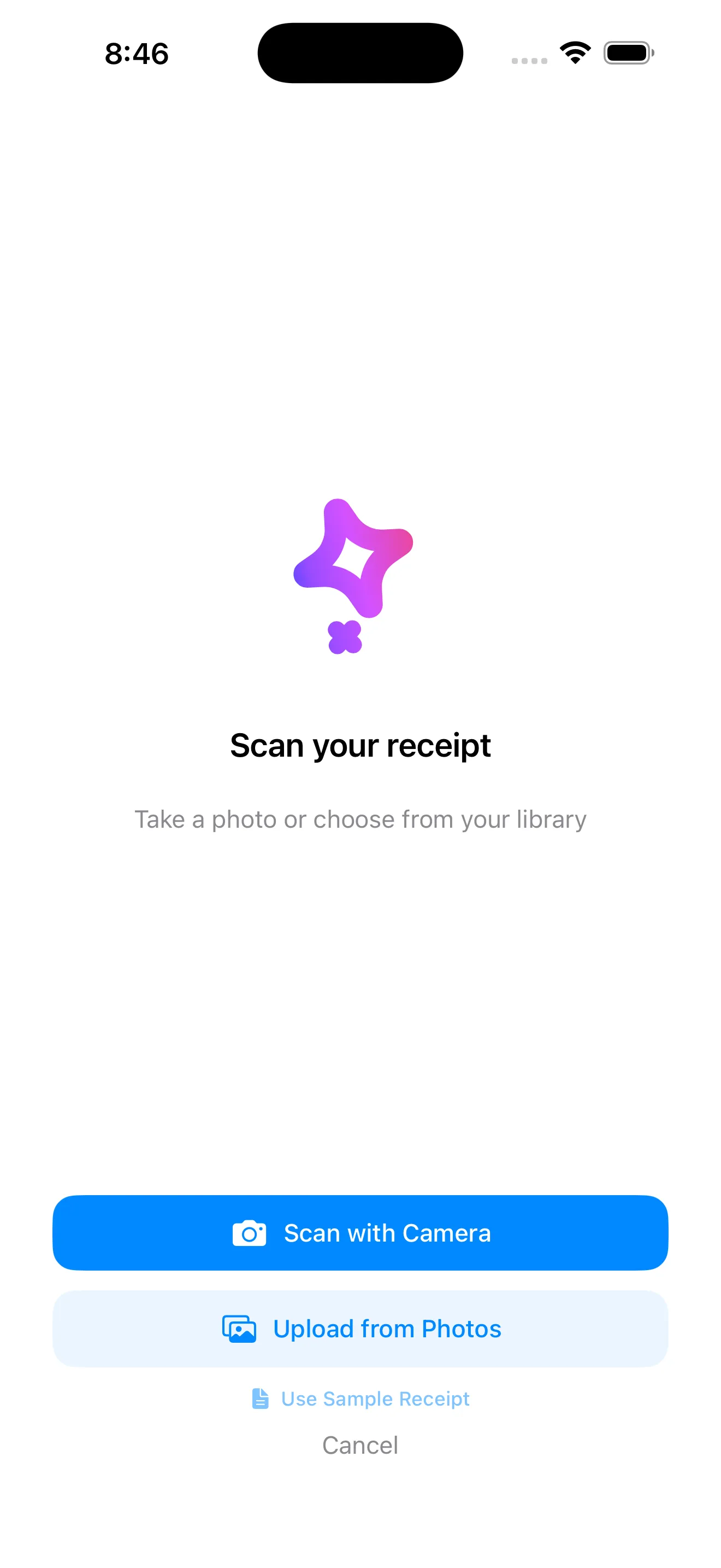 SplitSnap Scan Receipt entry screen