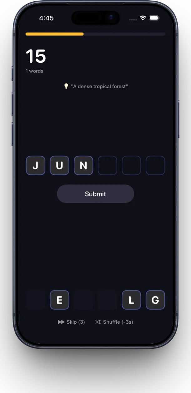Tiny Word Sprint — Fast Word Game (iPhone app preview)