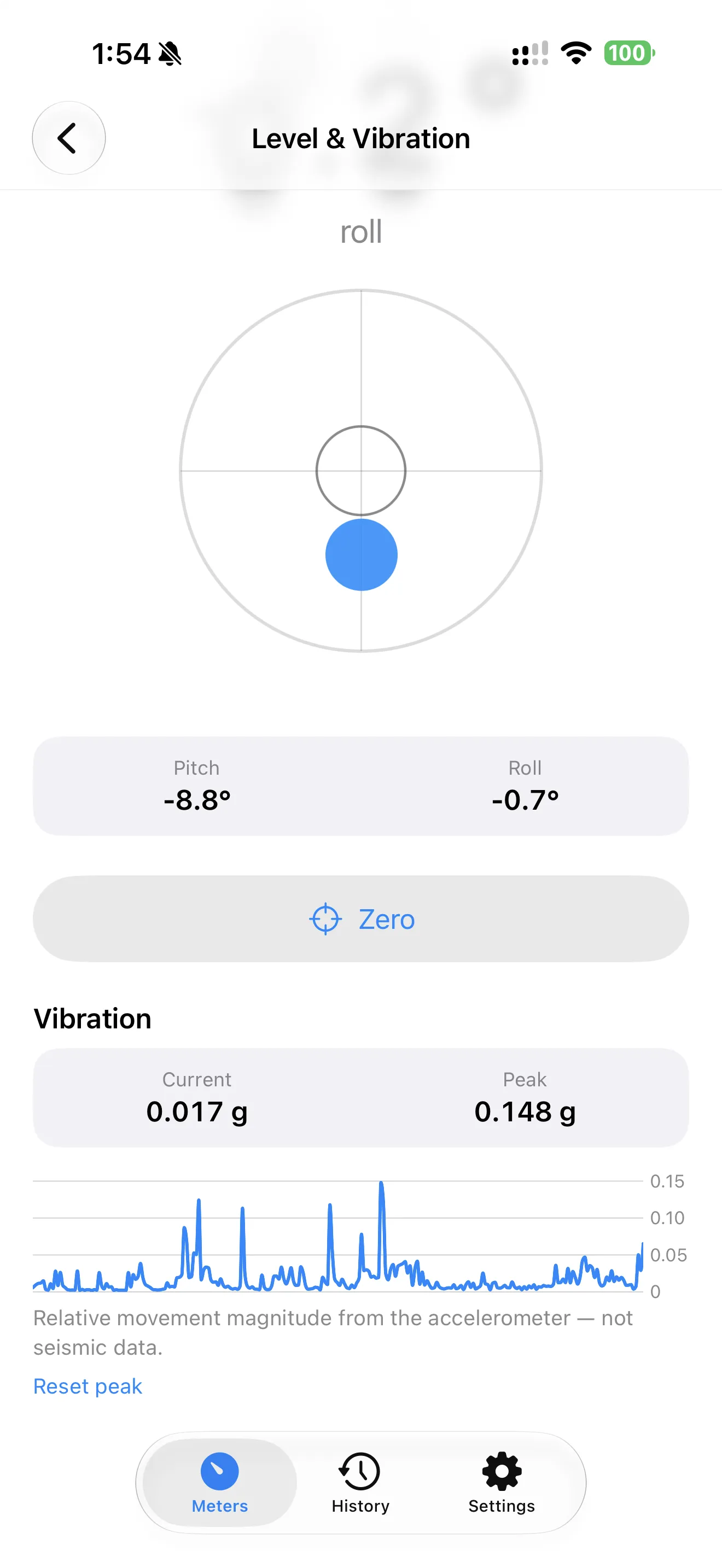 TrueMeter bubble level with digital angle readout and vibration axes