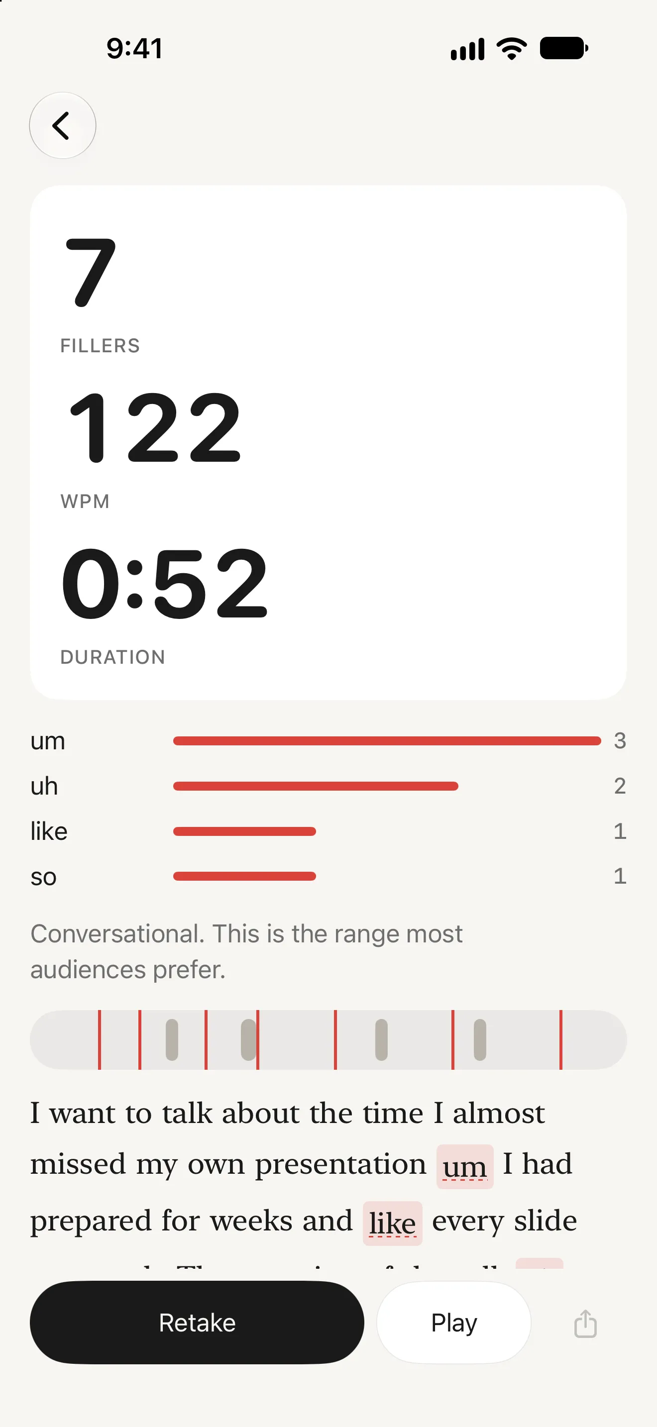 Unfiller — Filler Word Counter & Speech Pace (iPhone app preview)