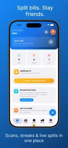 SplitSnap assign items screen with colorful name chips