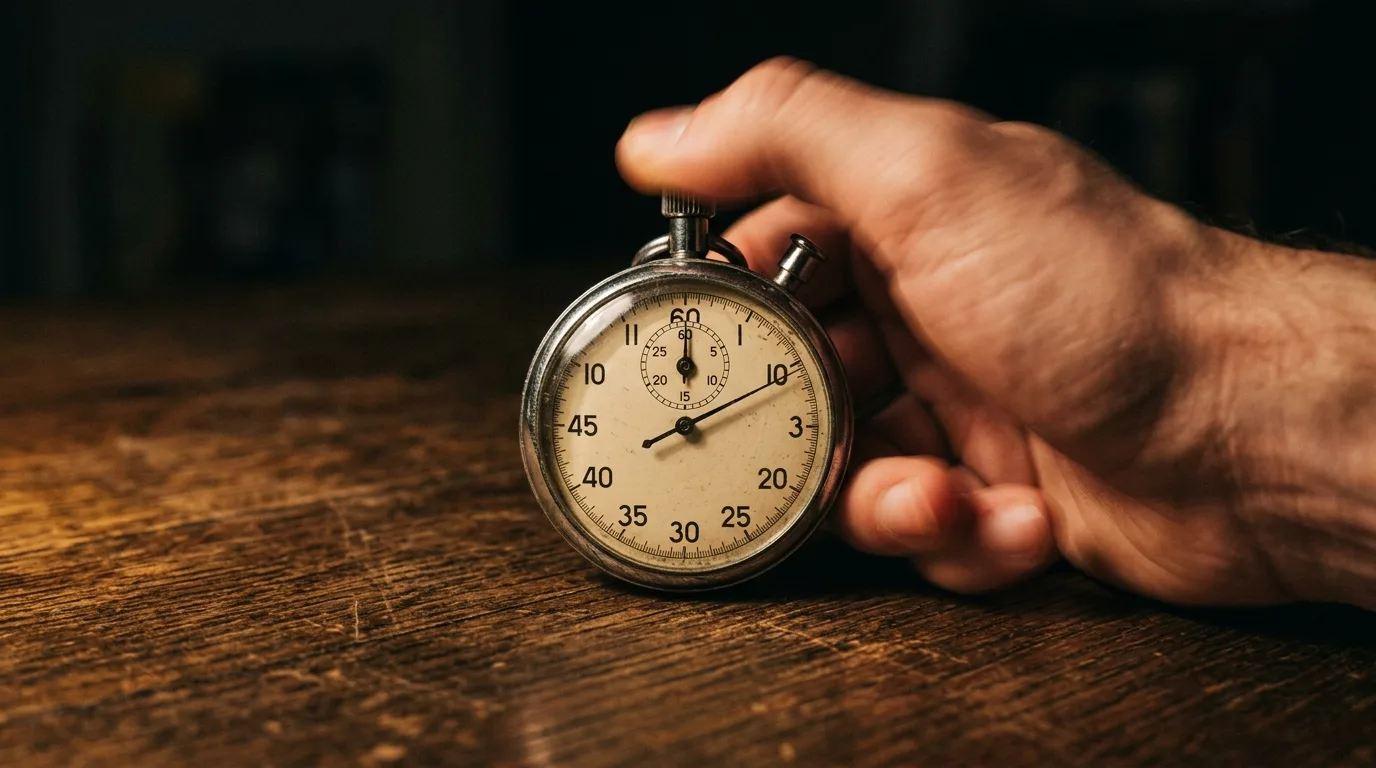 A stopwatch and blurred hand suggesting speed and quick thinking