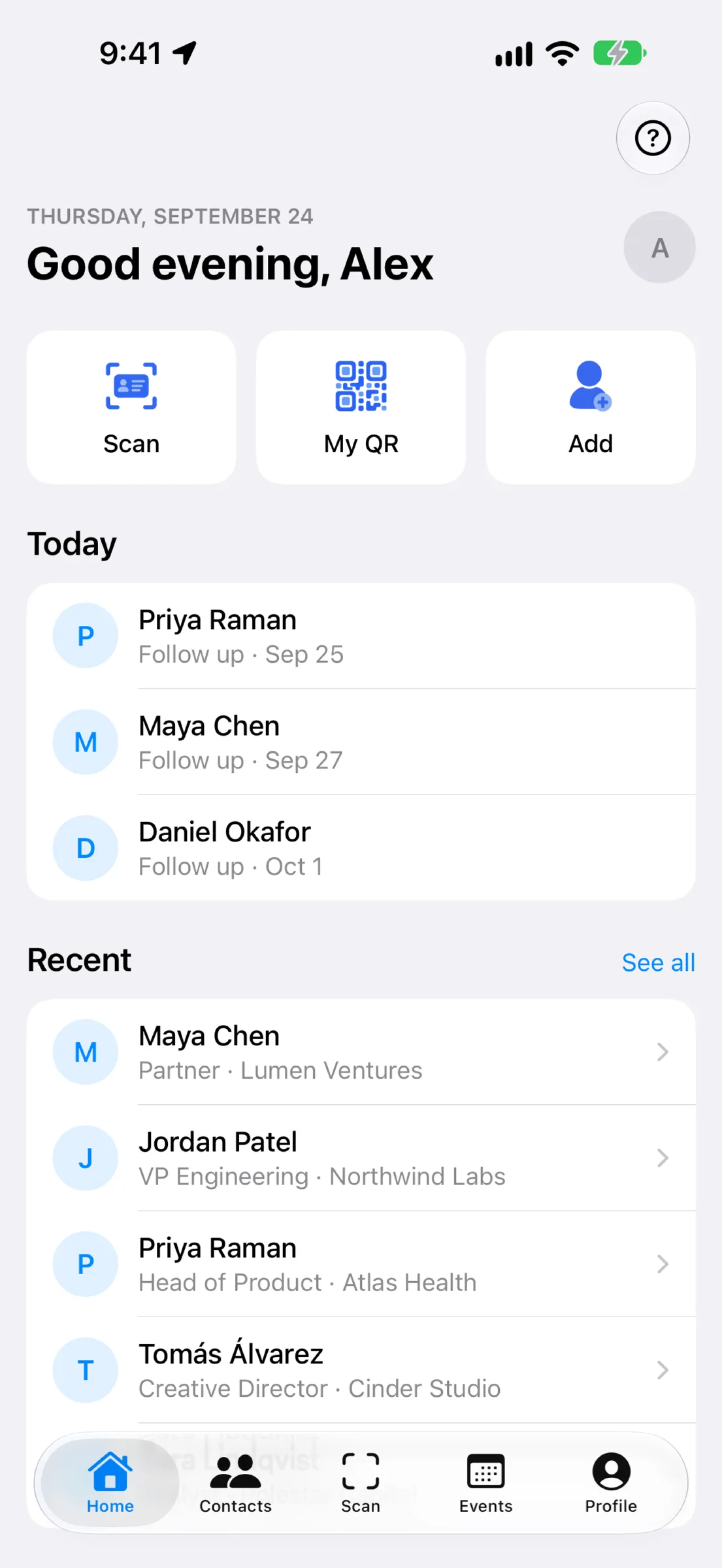 MeetStack — Business Card Scanner & Networking CRM (iPhone app preview)